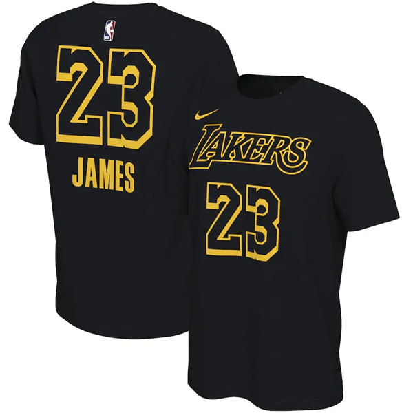 Men's Los Angeles Lakers #23 LeBron James Black Restart Name & Number NBA T-Shirt
